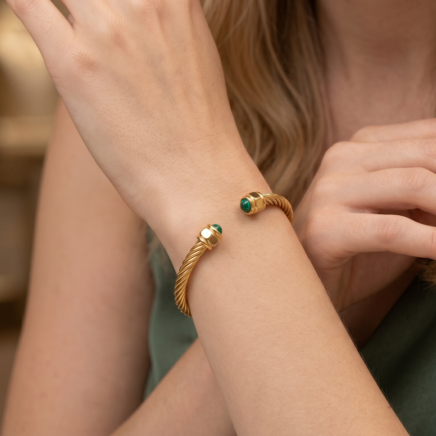 Vintage Twist Cuff Bracelet - Green
