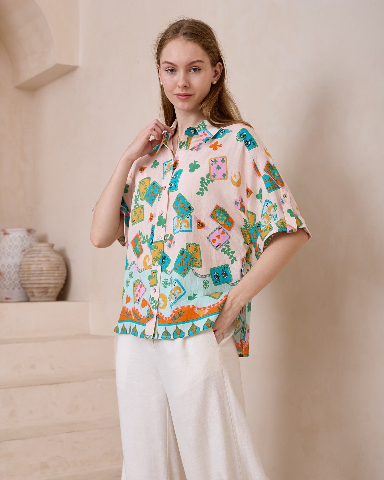 Poker Print Button-Up Shirt