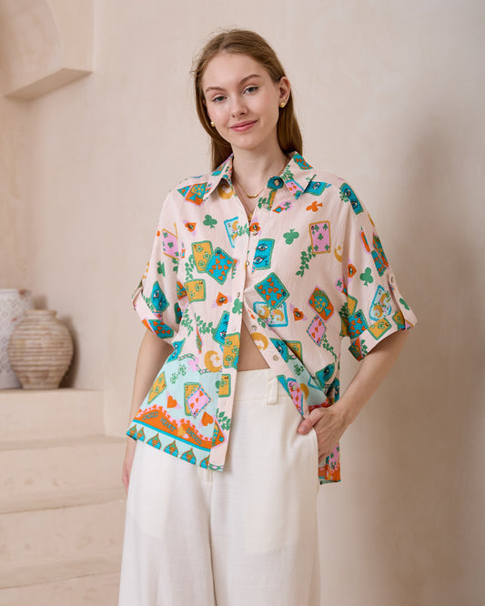 Poker Print Button-Up Shirt