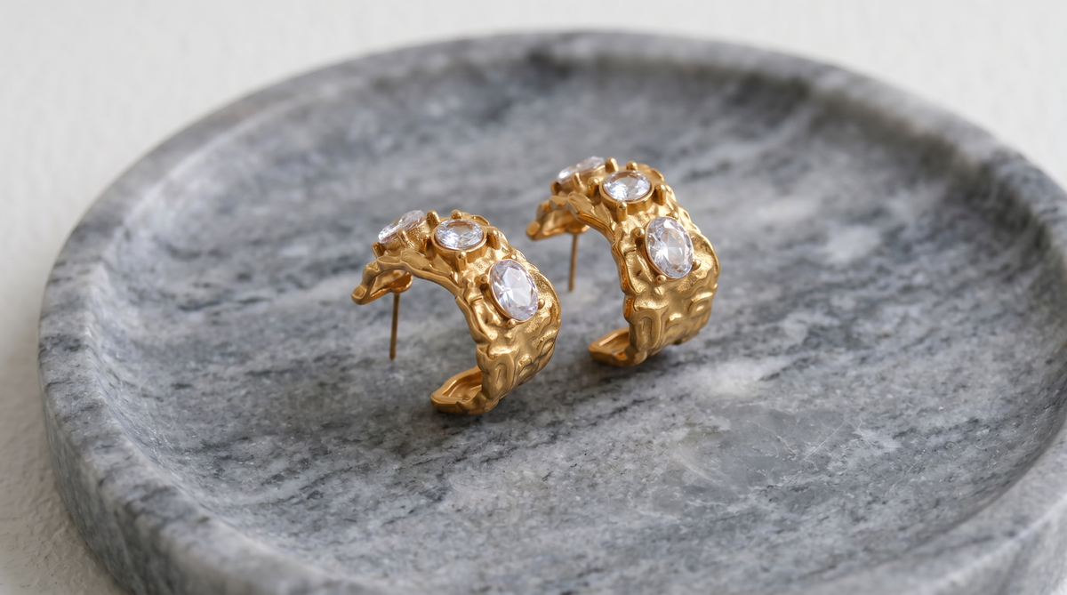 Baroque Radiance Hoop Earrings- clear