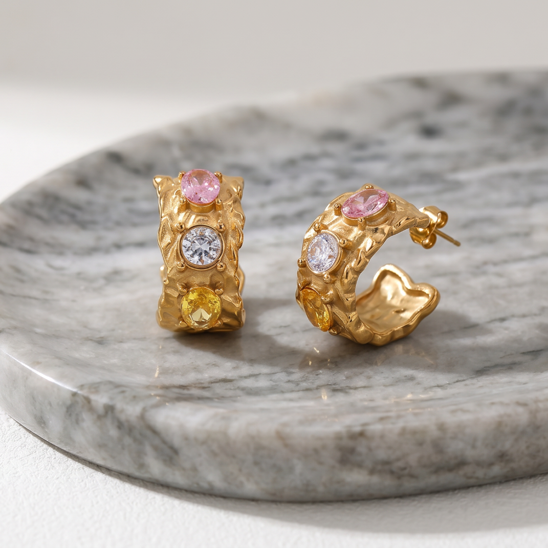 Baroque Radiance Hoop Earrings- multi coloured