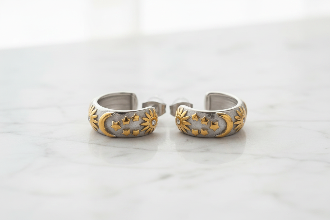Pair of silver and gold hoop earrings 